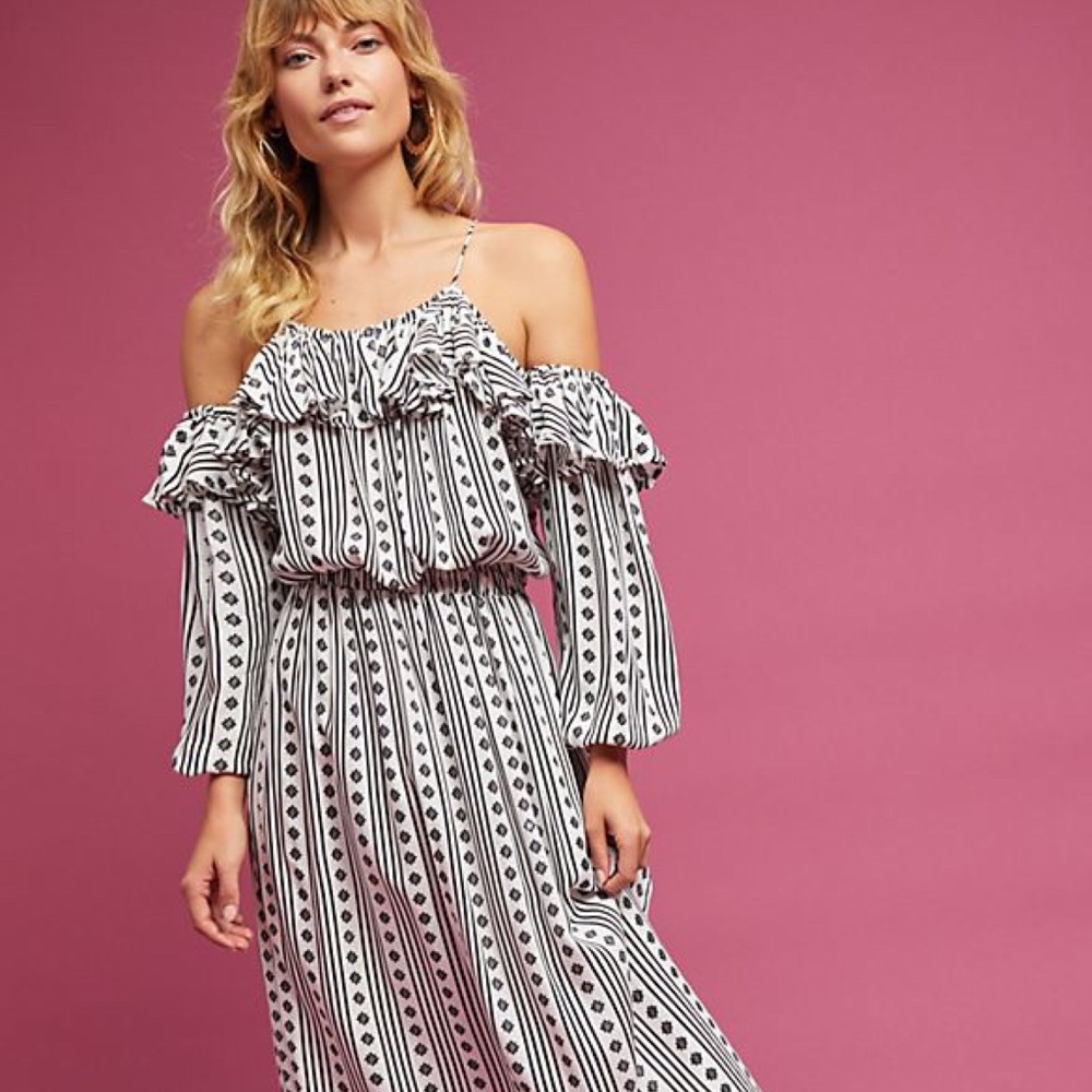 RELISTING Boho Open Shoulder Midi Dress - Picture 3 of 7